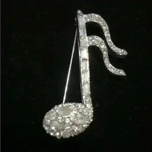 Pell Music Note Rhinestone Brooch